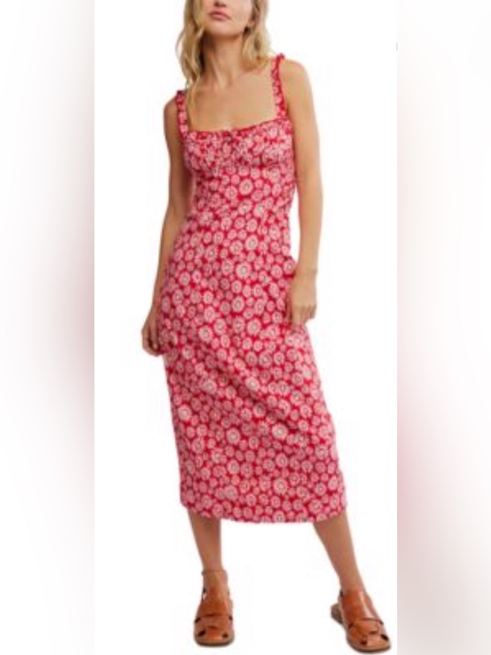 🆕 Free People Lucinda Red Daisy-Print Midi Dress